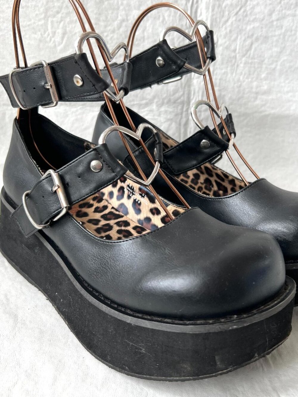 Demonia platform shoes Sprite-02 Mary Jane womens 9 black heart buckles chunky